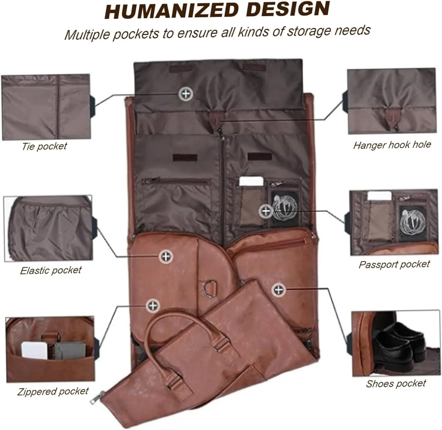 Gym Bag, Weekender Bags For Women, Overnight Bag, Garment Bags for Travel PU Convertible Garment Bag Multi-pocket Travel Bag (02)