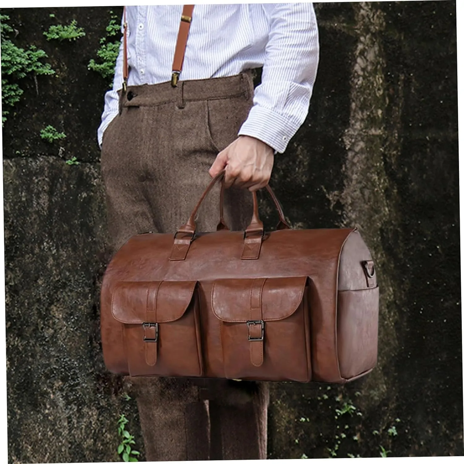Gym Bag, Weekender Bags For Women, Overnight Bag, Garment Bags for Travel PU Convertible Garment Bag Multi-pocket Travel Bag (02)