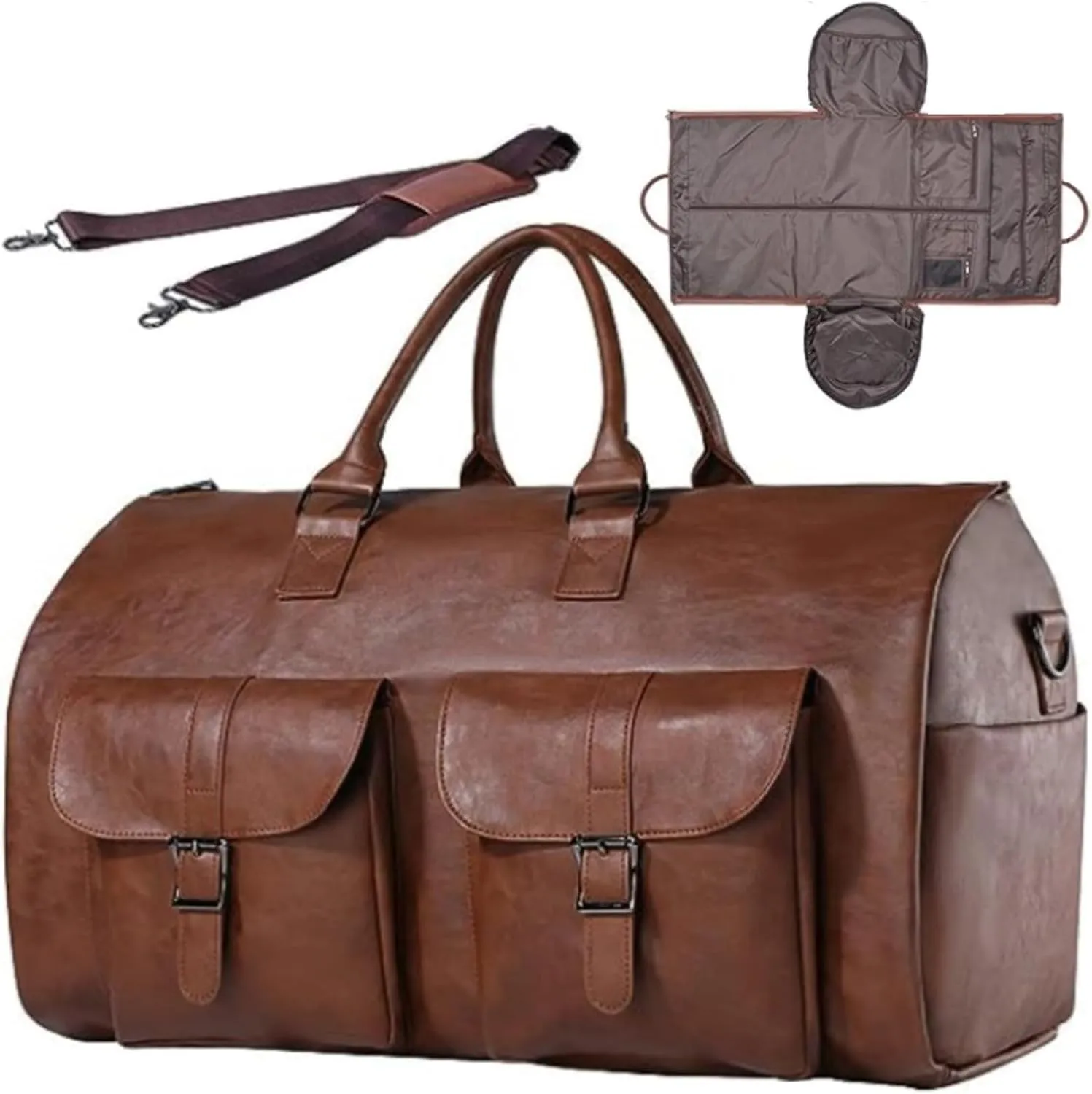 Gym Bag, Weekender Bags For Women, Overnight Bag, Garment Bags for Travel PU Convertible Garment Bag Multi-pocket Travel Bag (02)
