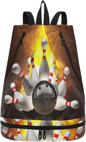 Gym Drawstring Bags Daypacks Backpack Purse Casual Knapsack Shoulder Bag Sitting Rucksack Swimming Equipment Bags Print Abstract Bowling Ball Crashing into the Pins