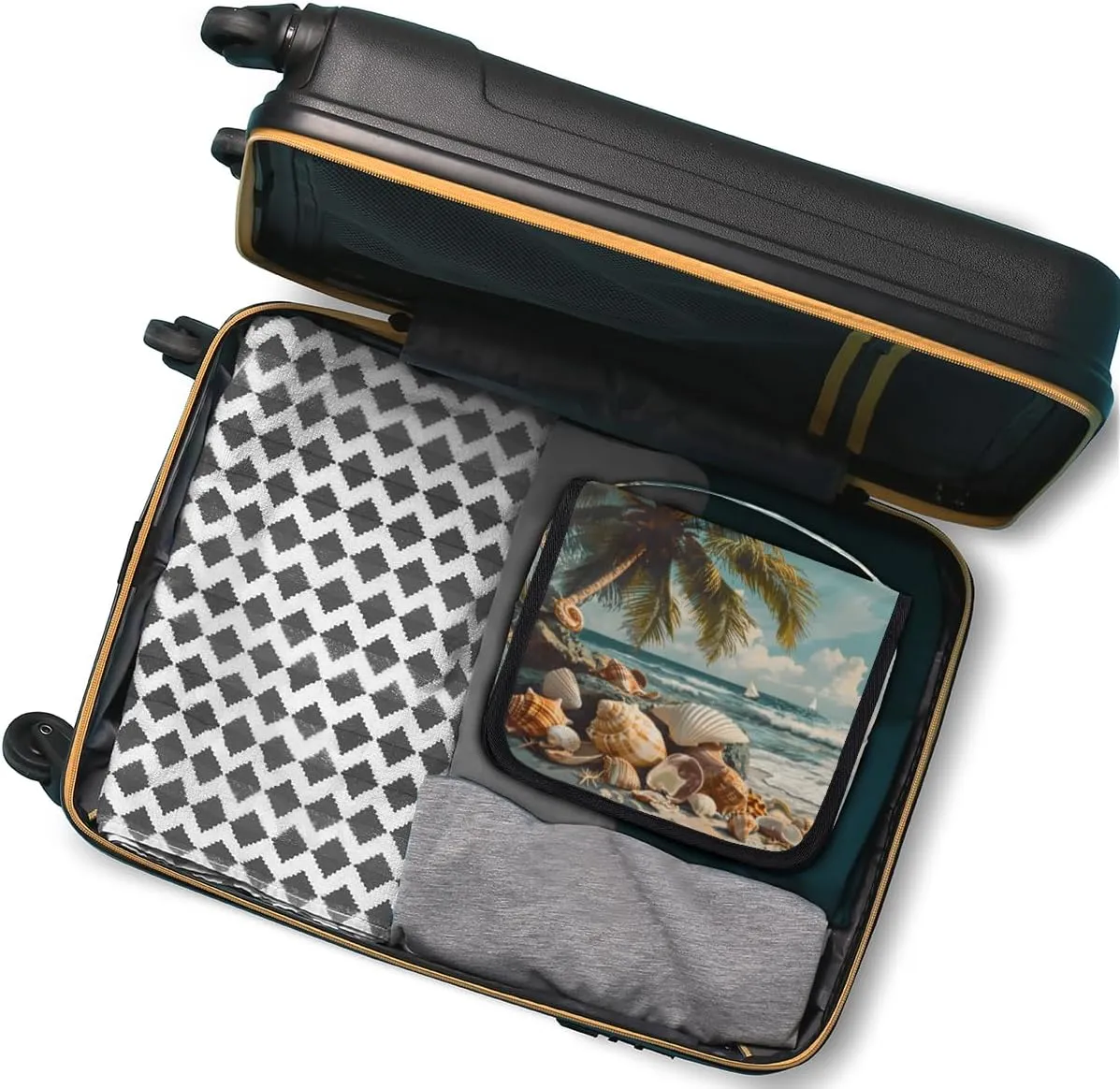 Hanging Toiletry Bag for Women & Men Small Travel Makeup Skincare Necessaire Organizer Kit Cosmetic Bags Waterproof Shower Pouch Expandable Compartments Beach Shell Sea Summer