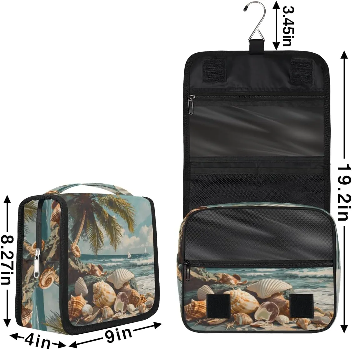Hanging Toiletry Bag for Women & Men Small Travel Makeup Skincare Necessaire Organizer Kit Cosmetic Bags Waterproof Shower Pouch Expandable Compartments Beach Shell Sea Summer