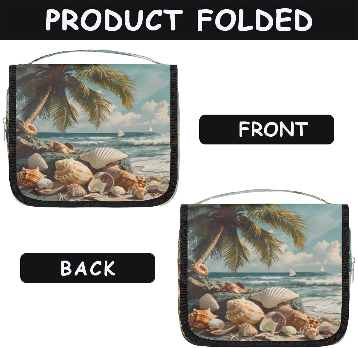 Hanging Toiletry Bag for Women & Men Small Travel Makeup Skincare Necessaire Organizer Kit Cosmetic Bags Waterproof Shower Pouch Expandable Compartments Beach Shell Sea Summer