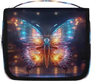 Hanging Toiletry Bag for Women & Men Small Travel Makeup Skincare Necessaire Organizer Kit Cosmetic Bags Waterproof Shower Pouch Expandable Compartments Colorful Butterfly Printing