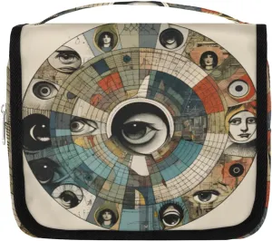 Hanging Toiletry Bag for Women & Men Small Travel Makeup Skincare Necessaire Organizer Kit Cosmetic Bags Waterproof Shower Pouch Expandable Compartments Geometric Eye Wheel