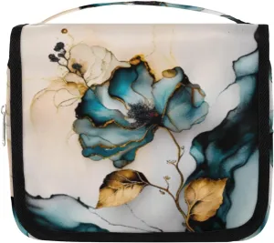 Hanging Toiletry Bag for Women & Men Small Travel Makeup Skincare Necessaire Organizer Kit Cosmetic Bags Waterproof Shower Pouch Expandable Compartments Marble Floral Pattern