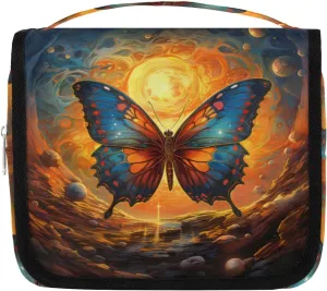 Hanging Toiletry Bag for Women & Men Small Travel Makeup Skincare Necessaire Organizer Kit Cosmetic Bags Waterproof Shower Pouch Expandable Compartments Sunrise Colorful Butterfly