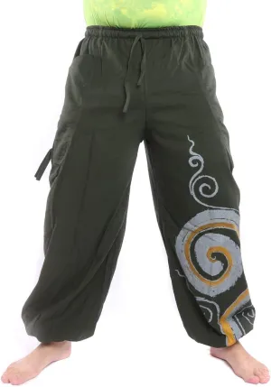 Harem Pants for Men & Women, Cotton Baggy Trousers, Adjustable Length, Drawstring Waist, 2 Pockets, One Size