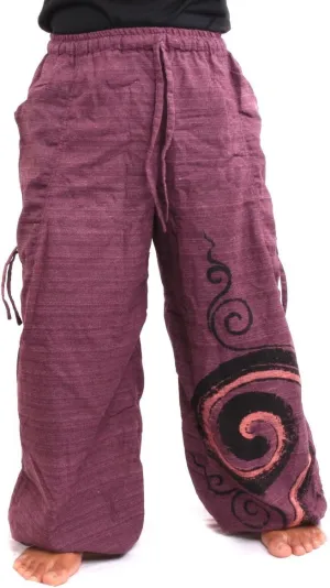 Harem Pants for Men & Women, Cotton Baggy Trousers, Adjustable Length, Drawstring Waist, 2 Pockets, One Size