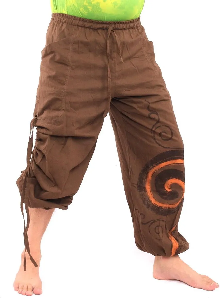 Harem Pants for Men & Women, Cotton Baggy Trousers, Adjustable Length, Drawstring Waist, 2 Pockets, One Size