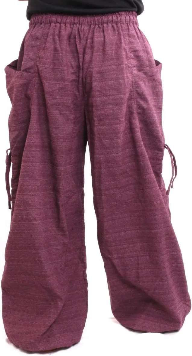 Harem Pants for Men & Women, Cotton Baggy Trousers, Adjustable Length, Drawstring Waist, 2 Pockets, One Size