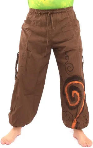 Harem Pants for Men & Women, Cotton Baggy Trousers, Adjustable Length, Drawstring Waist, 2 Pockets, One Size