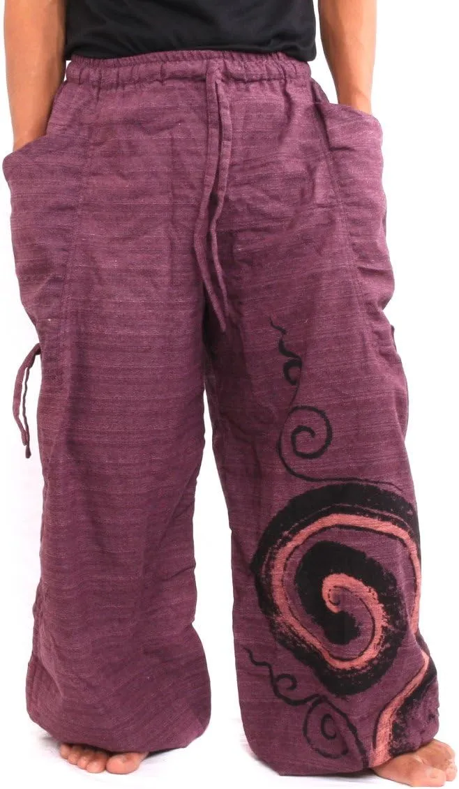 Harem Pants for Men & Women, Cotton Baggy Trousers, Adjustable Length, Drawstring Waist, 2 Pockets, One Size