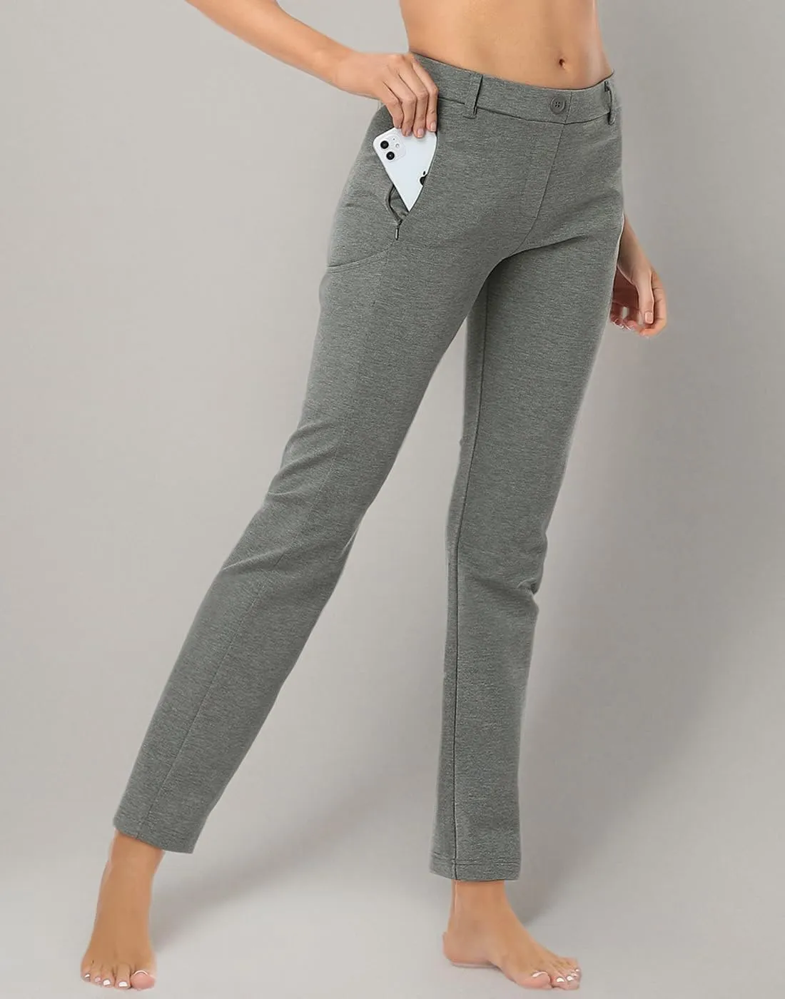 HDE Yoga Dress Pants for Women Straight Leg Pull On Pants with 8 Pockets