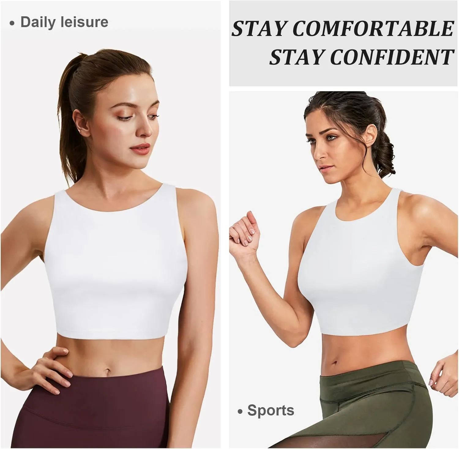 High Neck Longline Sports Bras for Women with Built in Bra Pads U Back Yoga Sports Bra Push up Workout Crop Tank Tops