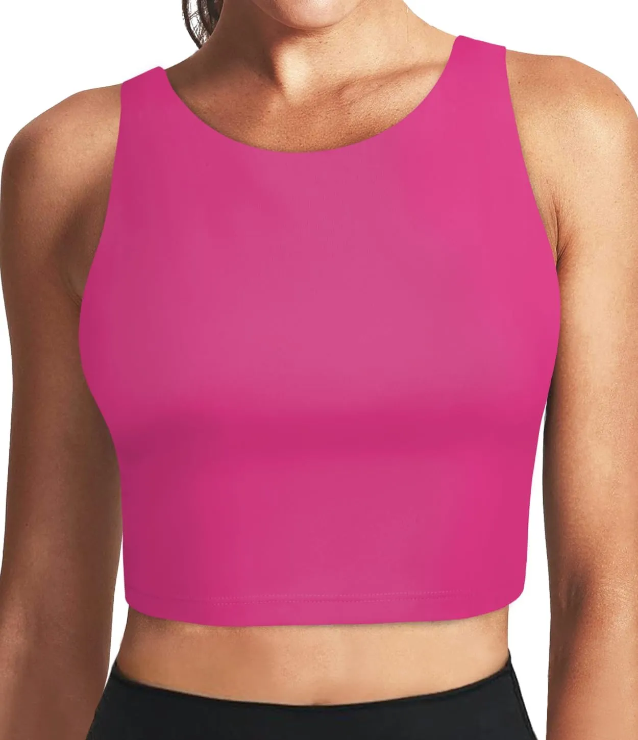 High Neck Longline Sports Bras for Women with Built in Bra Pads U Back Yoga Sports Bra Push up Workout Crop Tank Tops