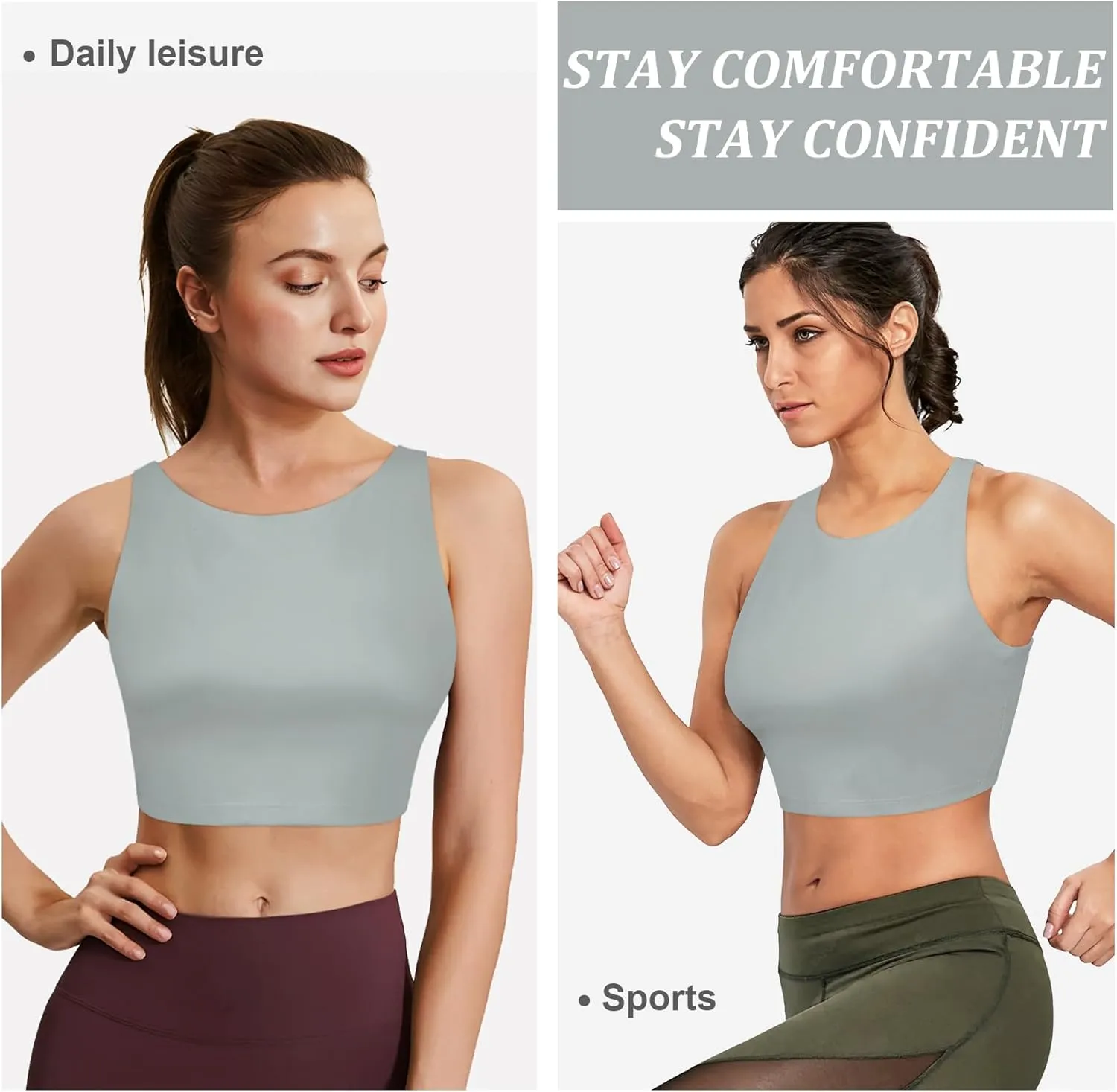 High Neck Longline Sports Bras for Women with Built in Bra Pads U Back Yoga Sports Bra Push up Workout Crop Tank Tops