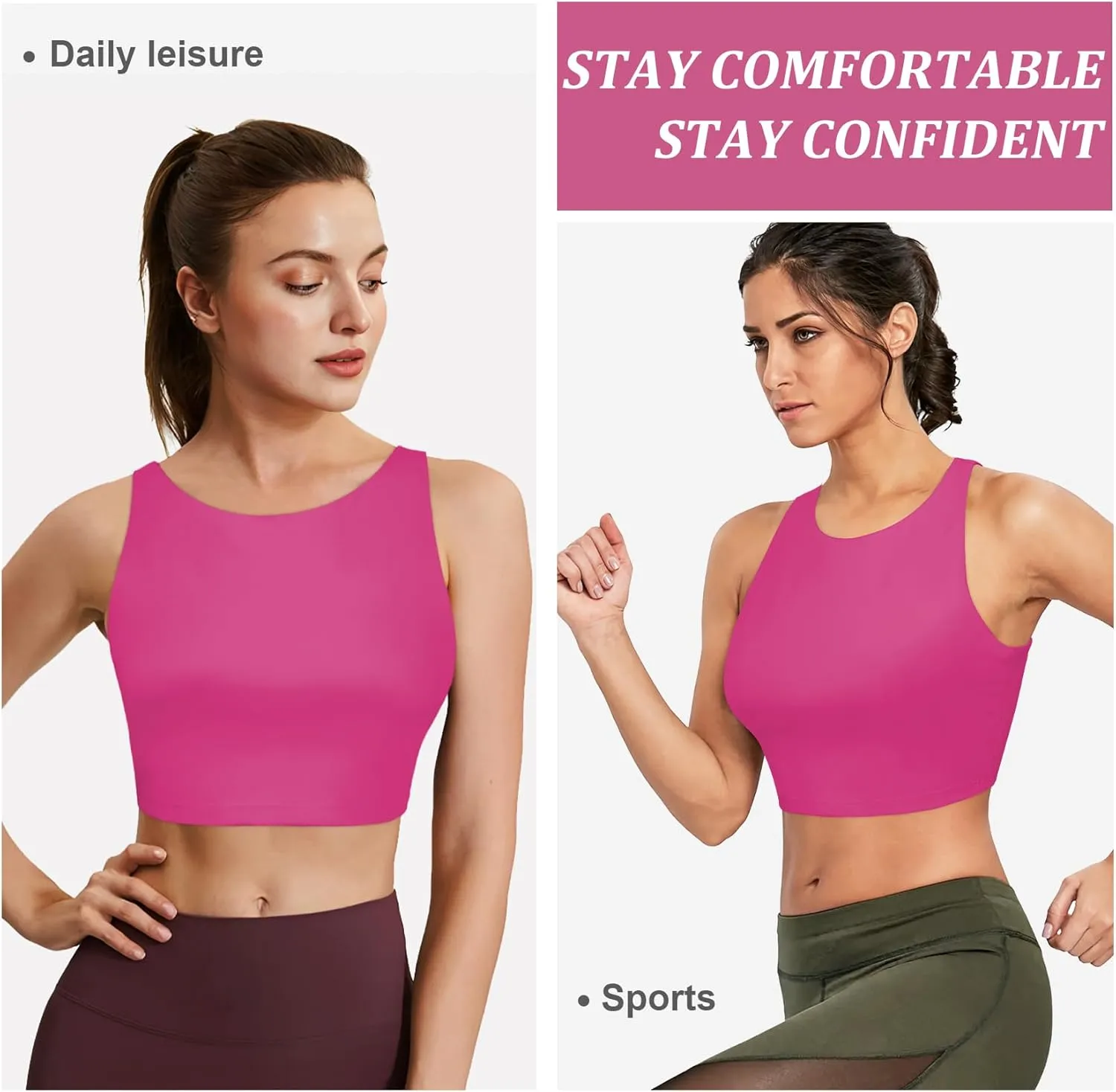 High Neck Longline Sports Bras for Women with Built in Bra Pads U Back Yoga Sports Bra Push up Workout Crop Tank Tops
