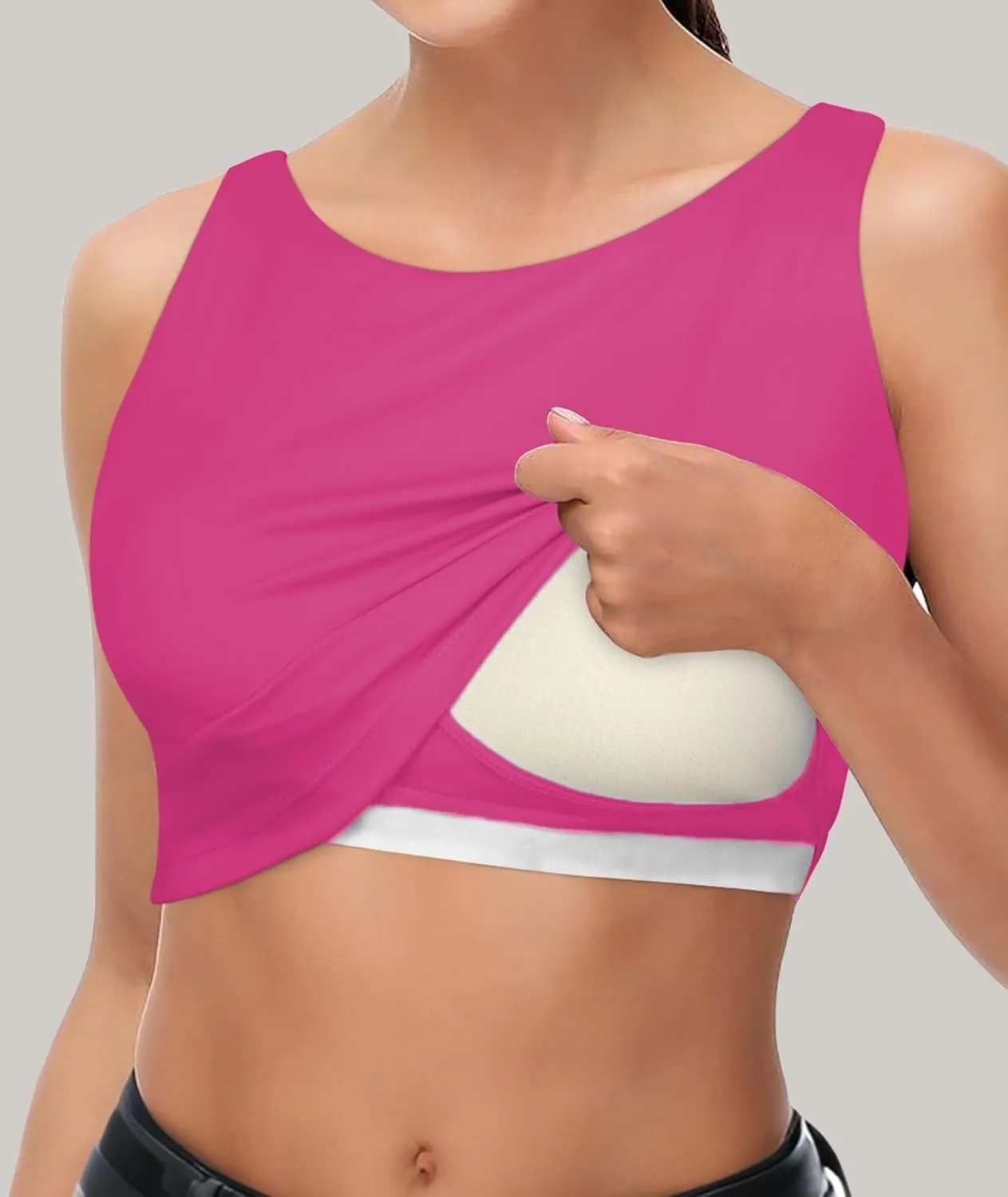 High Neck Longline Sports Bras for Women with Built in Bra Pads U Back Yoga Sports Bra Push up Workout Crop Tank Tops
