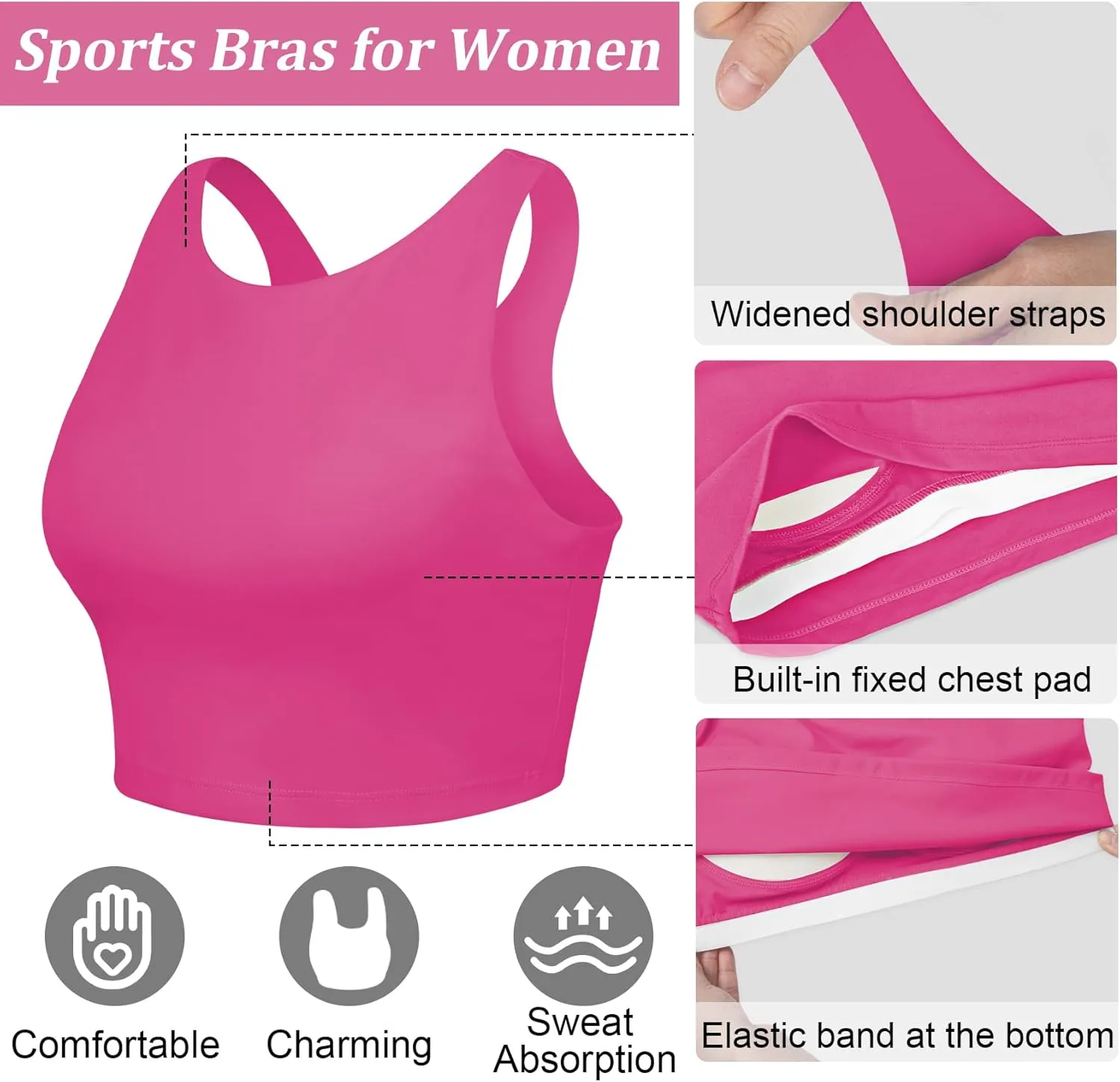 High Neck Longline Sports Bras for Women with Built in Bra Pads U Back Yoga Sports Bra Push up Workout Crop Tank Tops