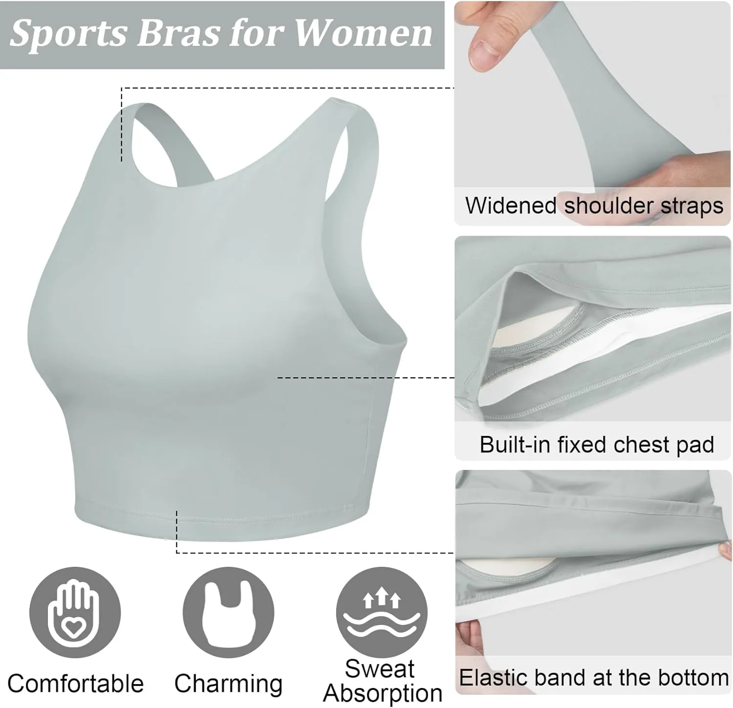 High Neck Longline Sports Bras for Women with Built in Bra Pads U Back Yoga Sports Bra Push up Workout Crop Tank Tops