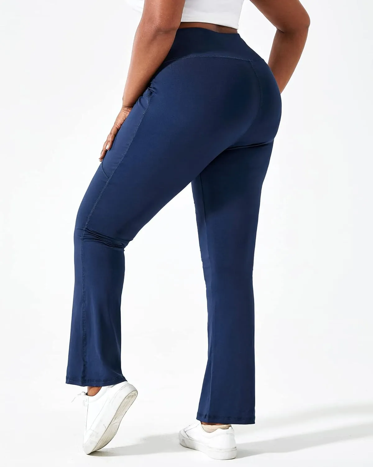 Honwenle Women's Plus Size Bootcut Yoga Pants with Pockets High Waisted Tummy Control Bootleg Flared Wide Leg Pants