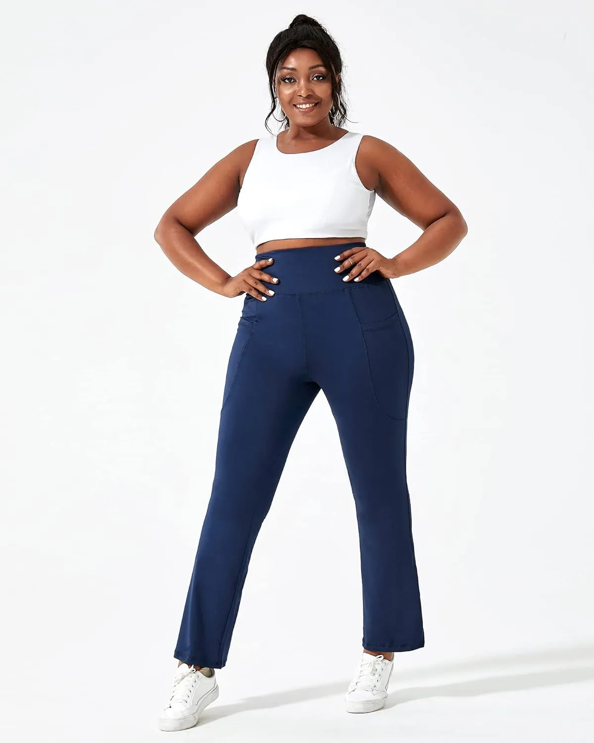 Honwenle Women's Plus Size Bootcut Yoga Pants with Pockets High Waisted Tummy Control Bootleg Flared Wide Leg Pants