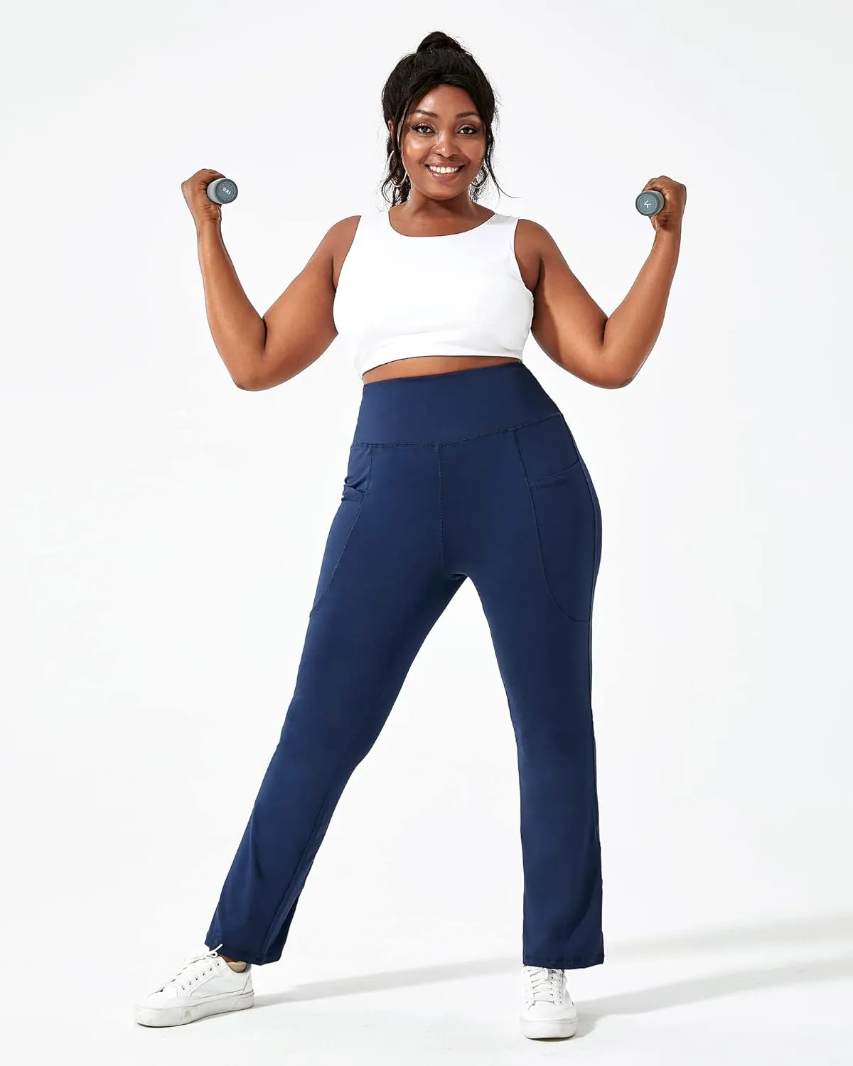Honwenle Women's Plus Size Bootcut Yoga Pants with Pockets High Waisted Tummy Control Bootleg Flared Wide Leg Pants