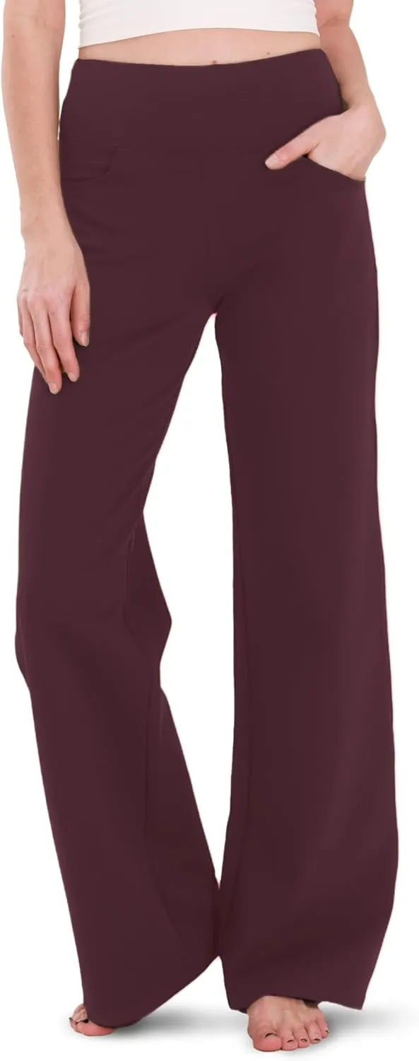 Houmous Wide Leg Pants Women Cotton Yoga Pants 28"/31"/34" High Waist Loose Lounge Stretch Trousers with Pockets