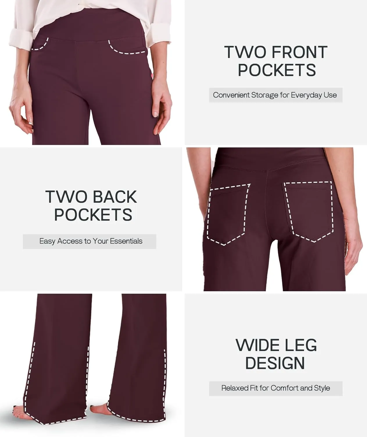 Houmous Wide Leg Pants Women Cotton Yoga Pants 28"/31"/34" High Waist Loose Lounge Stretch Trousers with Pockets