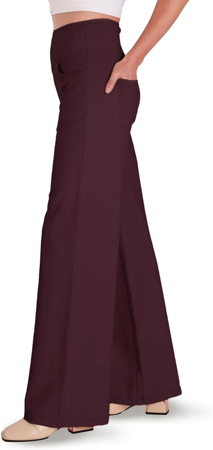 Houmous Wide Leg Pants Women Cotton Yoga Pants 28"/31"/34" High Waist Loose Lounge Stretch Trousers with Pockets