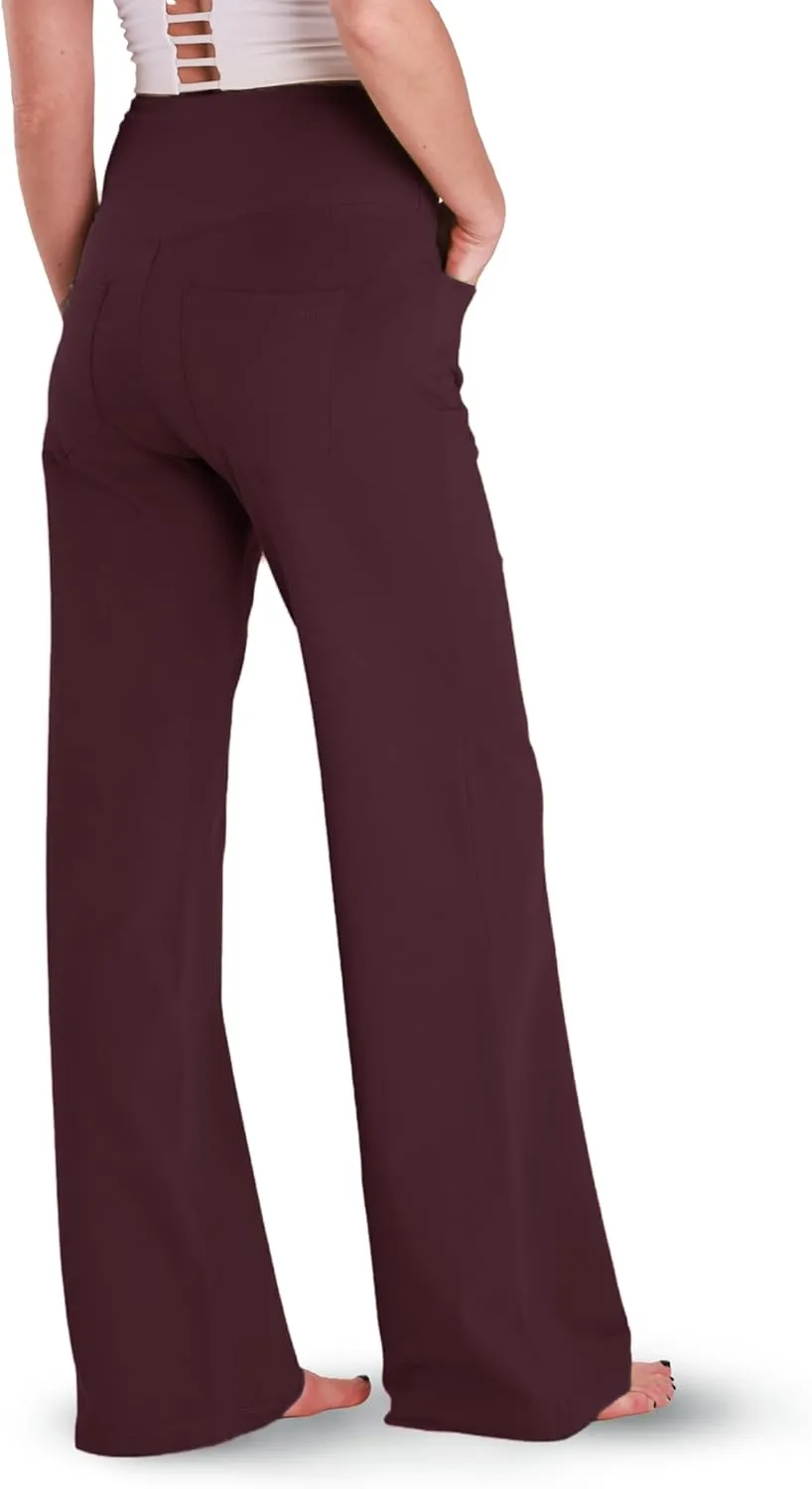Houmous Wide Leg Pants Women Cotton Yoga Pants 28"/31"/34" High Waist Loose Lounge Stretch Trousers with Pockets