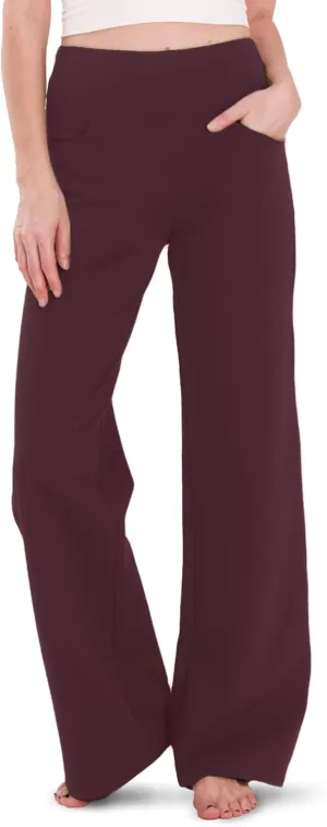 Houmous Wide Leg Pants Women Cotton Yoga Pants 28"/31"/34" High Waist Loose Lounge Stretch Trousers with Pockets