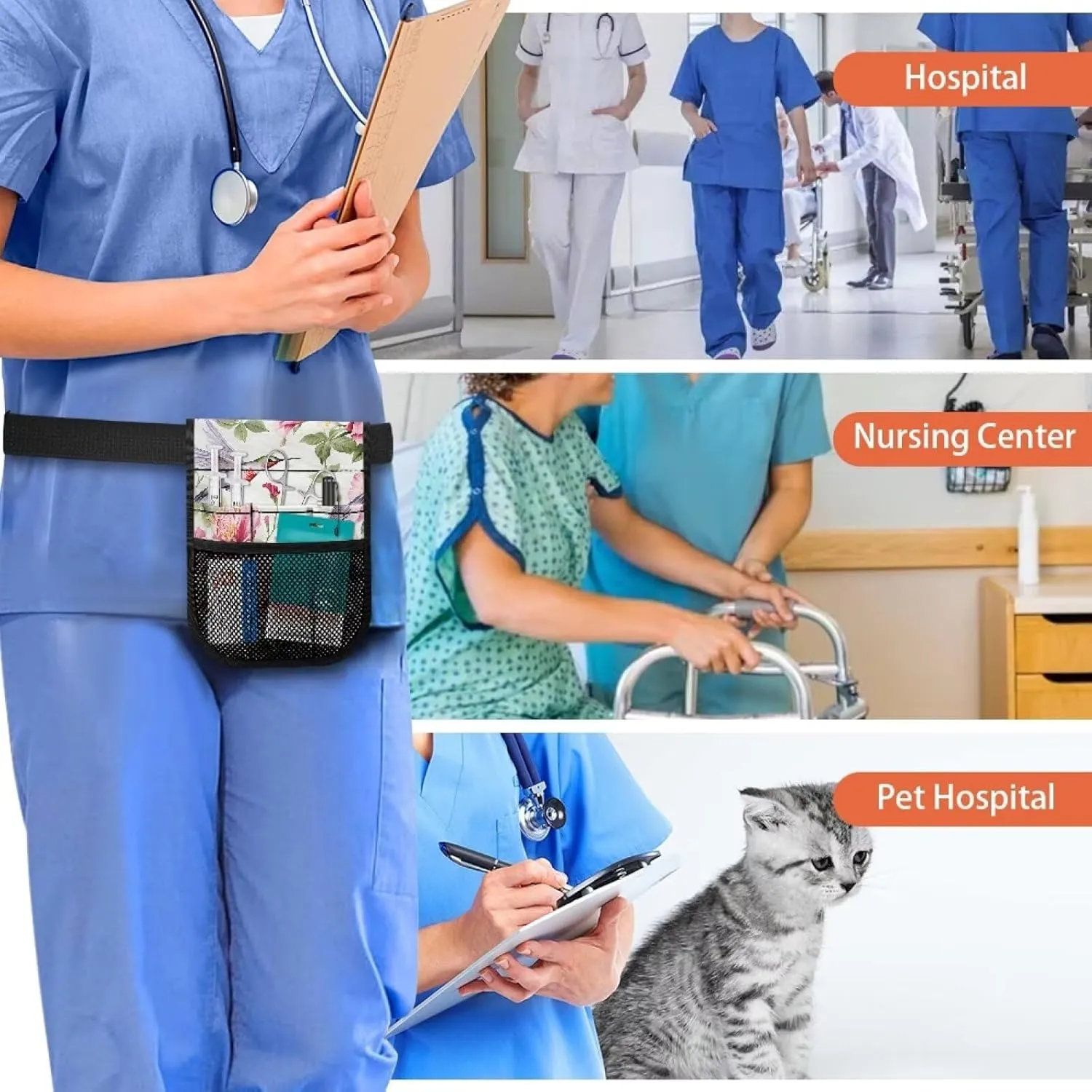 Hummingbird Floral Nurse Badge Accessories Nursing Student Essentials with Buckle Adjustment Belt Versatile and Suitable for Various Medical Professionals for Pharmacists,Dentists, Medium