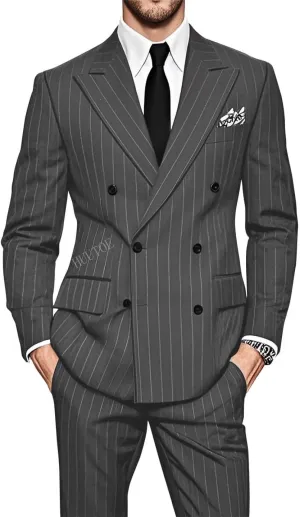 HUUTOE Men Pinstripe Suit 2 Piece Gomez Addams Costume Halloween Christmas Prom Wedding Party Pinstripe Blazer and Pants