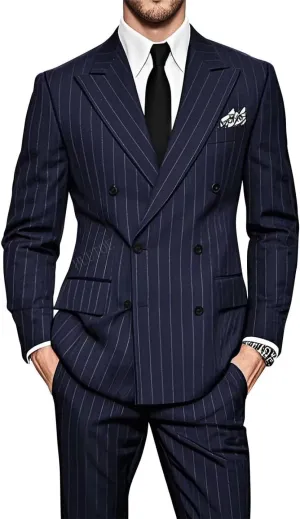 HUUTOE Men Pinstripe Suit 2 Piece Gomez Addams Costume Halloween Christmas Prom Wedding Party Pinstripe Blazer and Pants