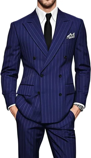 HUUTOE Men Pinstripe Suit 2 Piece Gomez Addams Costume Halloween Christmas Prom Wedding Party Pinstripe Blazer and Pants