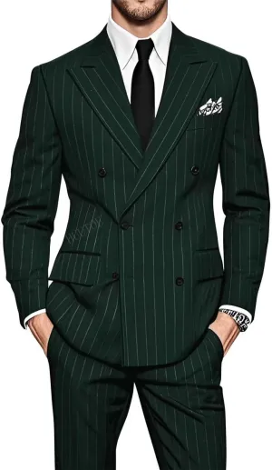 HUUTOE Men Pinstripe Suit 2 Piece Gomez Addams Costume Halloween Christmas Prom Wedding Party Pinstripe Blazer and Pants