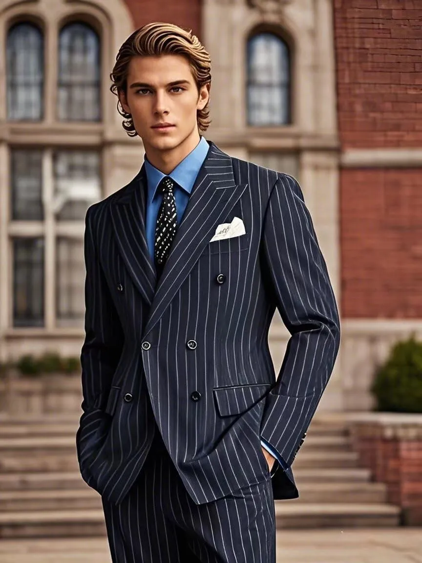 HUUTOE Men Pinstripe Suit 2 Piece Gomez Addams Costume Halloween Christmas Prom Wedding Party Pinstripe Blazer and Pants