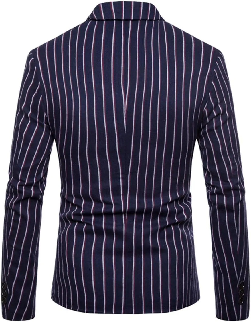 Iynnijoy Men's Casual Pinstripe Sport Coat Notch Lapel Classic Fit Printed Blazer Coat