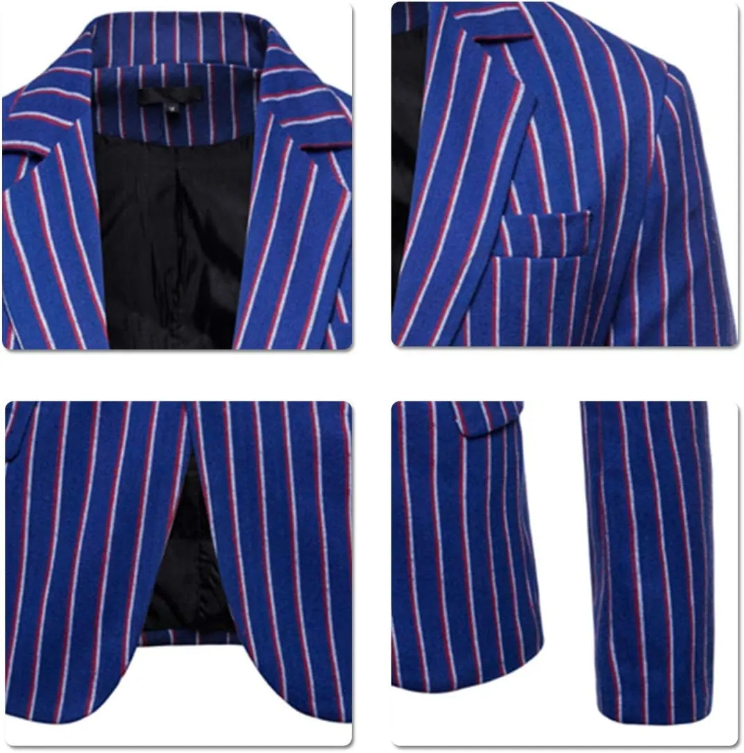 Iynnijoy Men's Casual Pinstripe Sport Coat Notch Lapel Classic Fit Printed Blazer Coat
