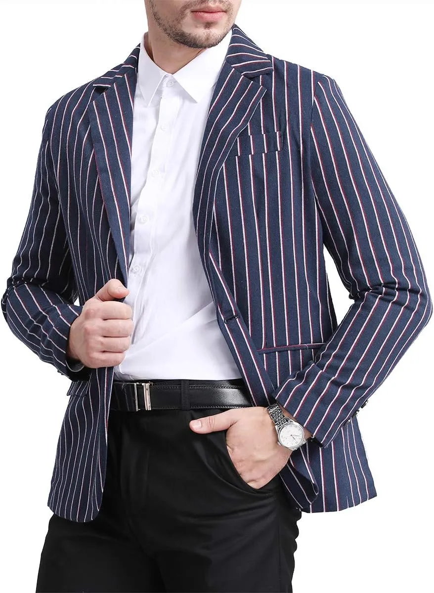 Iynnijoy Men's Casual Pinstripe Sport Coat Notch Lapel Classic Fit Printed Blazer Coat