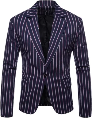 Iynnijoy Men's Casual Pinstripe Sport Coat Notch Lapel Classic Fit Printed Blazer Coat