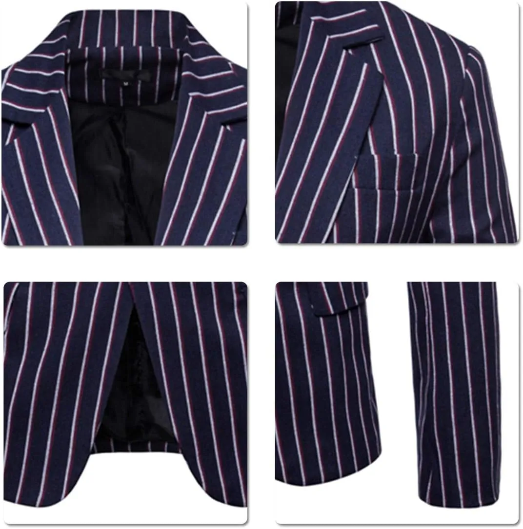 Iynnijoy Men's Casual Pinstripe Sport Coat Notch Lapel Classic Fit Printed Blazer Coat