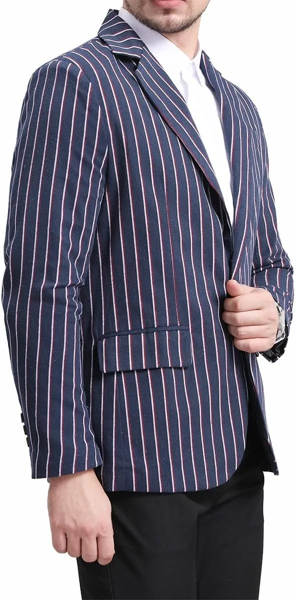 Iynnijoy Men's Casual Pinstripe Sport Coat Notch Lapel Classic Fit Printed Blazer Coat