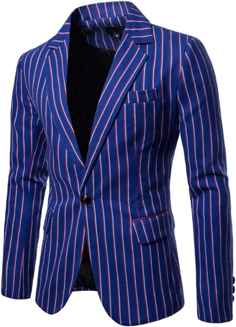 Iynnijoy Men's Casual Pinstripe Sport Coat Notch Lapel Classic Fit Printed Blazer Coat