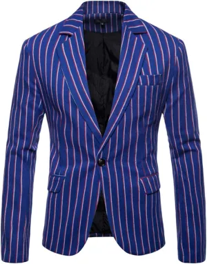 Iynnijoy Men's Casual Pinstripe Sport Coat Notch Lapel Classic Fit Printed Blazer Coat