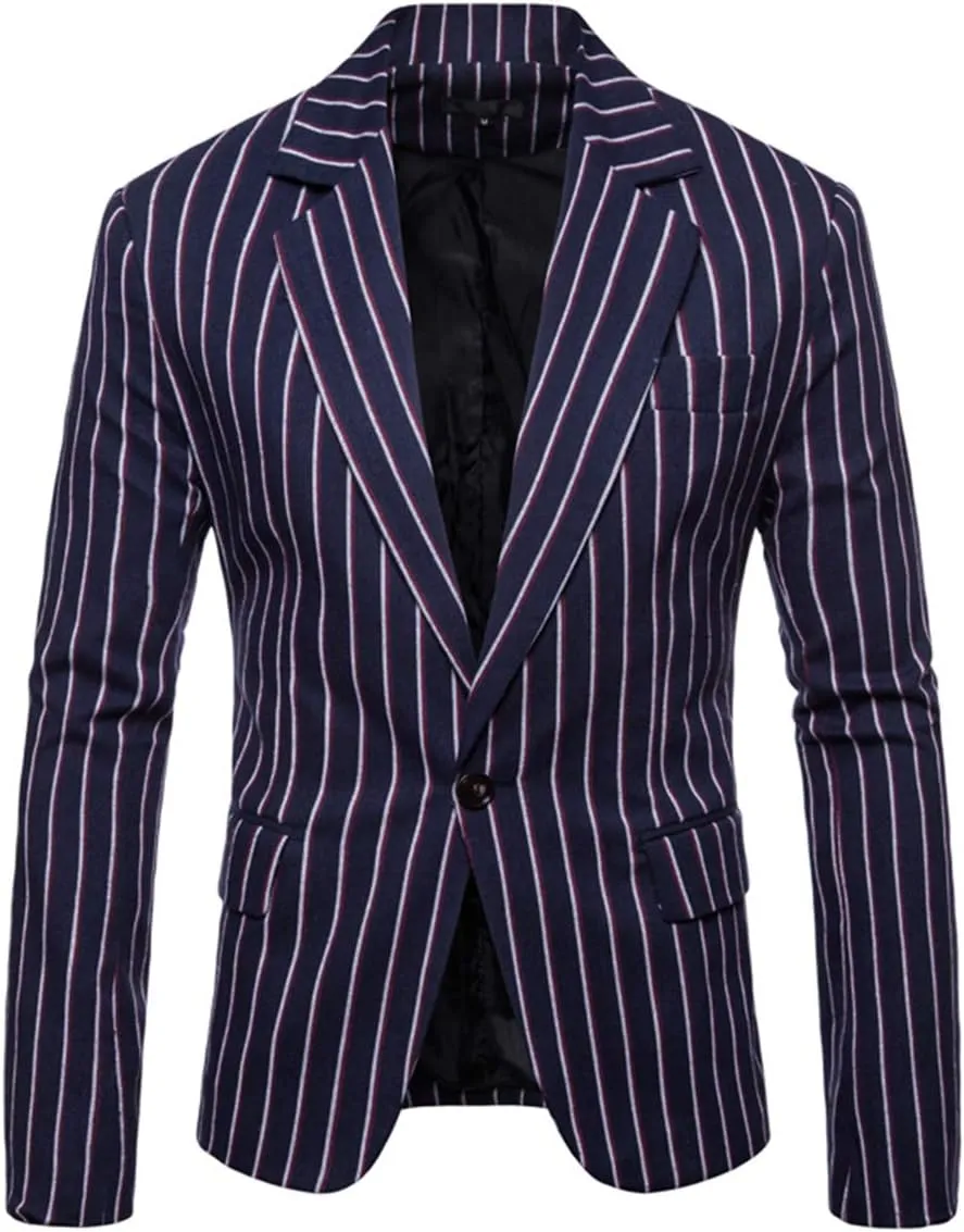 Iynnijoy Men's Casual Pinstripe Sport Coat Notch Lapel Classic Fit Printed Blazer Coat