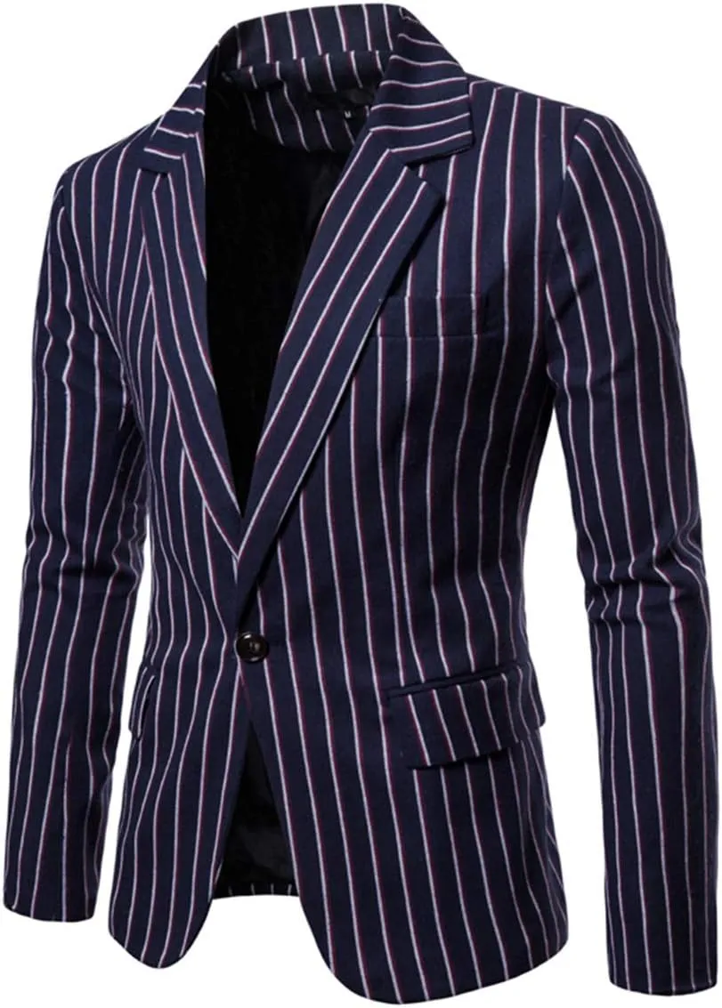 Iynnijoy Men's Casual Pinstripe Sport Coat Notch Lapel Classic Fit Printed Blazer Coat
