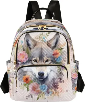 Joko Ivery Colorful Wolf Flower Mini Backpack for Women Small Backpack Purse for Girls Quilted Daypack for Work Daily Travel Fashion Laptop Shoulder Purses Bags Back Pack for Teens College Bookbag